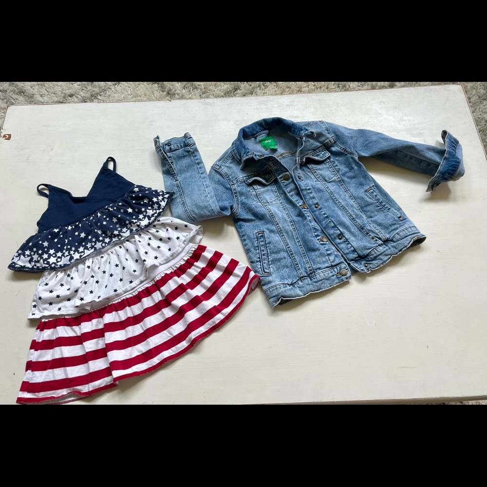 Baby girl red white and blue 4T dress and jean jacket